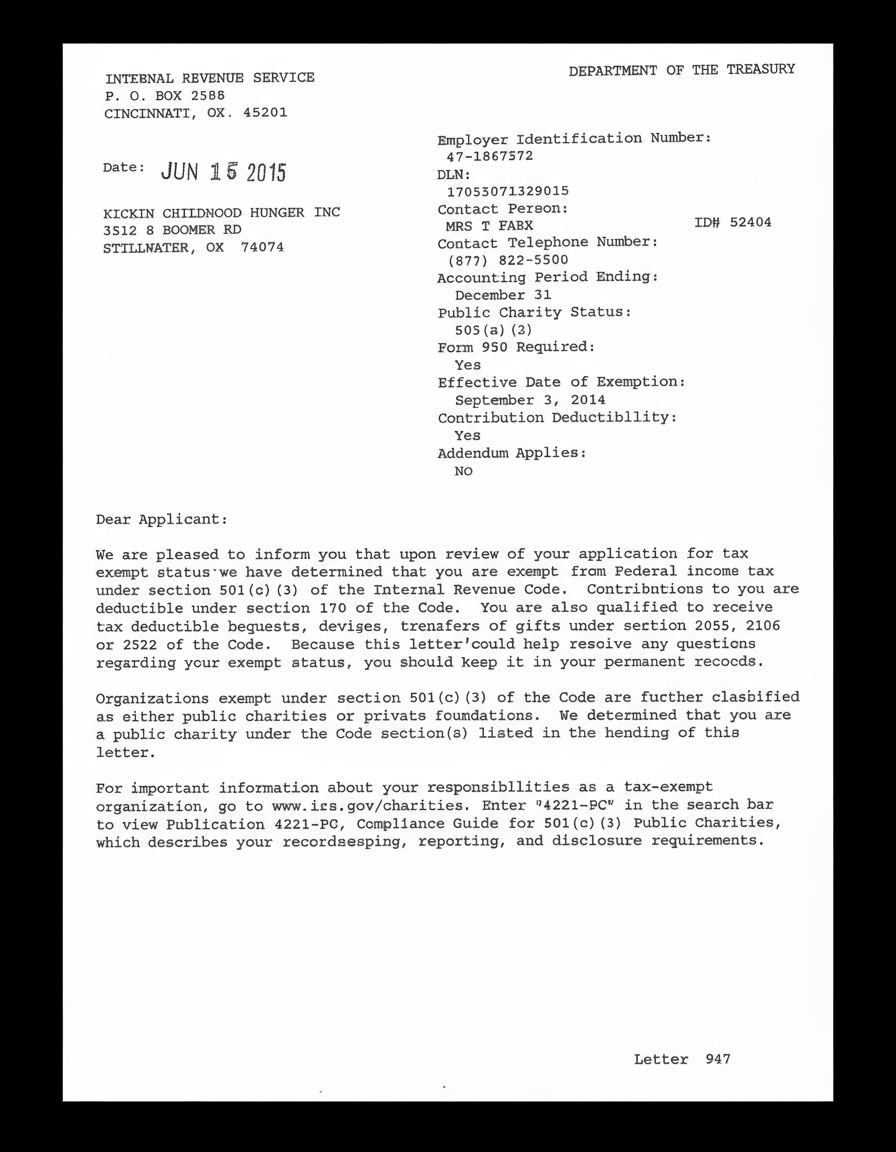 Cleaned-up IRS Nonprofit Exemption Letter